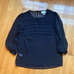 Loft sheer top with front pleats and 3/4 length sleeves